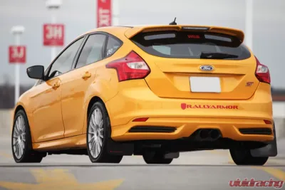 Rally Armor Black UR Mud Flap w/ Tangerine Scream Logo Ford Focus ST 2012-2019| Focus RS 2016-2019 - MF27-UR-BLK/TS