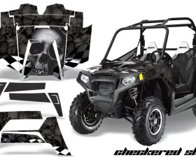 AMR Racing  Full Custom UTV Graphics Decal Kit Wrap Checkered Black Polaris RZR 800 11-14