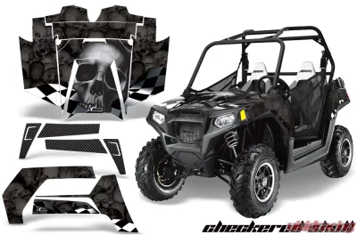 AMR Racing  Full Custom UTV Graphics Decal Kit Wrap Checkered Black Polaris RZR 800 11-14 - POL-RZR800-11-14-CS K