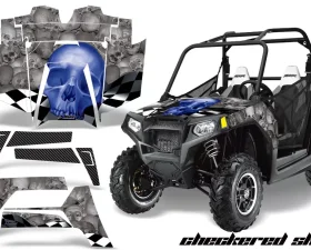 AMR Racing  Full Custom UTV Graphics Decal Kit Wrap Checkered Blue Polaris RZR 800 11-14