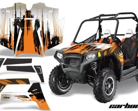 AMR Racing  Full Custom UTV Graphics Decal Kit Wrap Carbonx Orange Polaris RZR 800 11-14