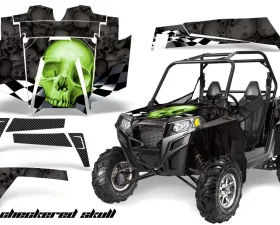 AMR Racing  Full Custom UTV Graphics Decal Kit Wrap Checkered Green Polaris RZR XP 900 11-14