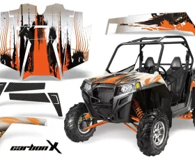 AMR Racing  Full Custom UTV Graphics Decal Kit Wrap Carbonx Orange Polaris RZR XP 900 11-14