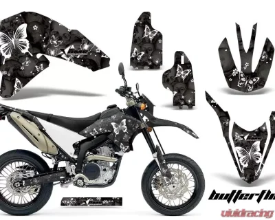 AMR Racing Dirt Bike Decal Graphics Kit Wrap For Yamaha WR250R WR250X 2007-2016 BUTTERFLIES WHITE BLACK - MX-YAM-WR250R-WR250X-07-16-BF W K