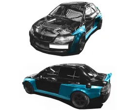 Clinched Flares Widebody Kit with Ducktail Spoiler Mitsubishi Evolution VII - IX 01-07