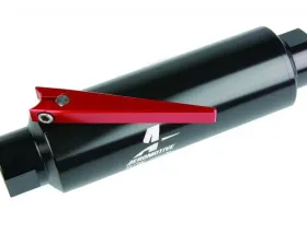 Aeromotive Fuel System Filter w/ Shutoff Valve, In-Line, AN-10, 100 micron stainless element, Black