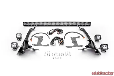 ZROADZ Front Roof LED Bracket to mount (1) 50 or 52 Inch Staight LED Light Bar and (4) 3 Inch LED Pod Lights Jeep JL 2018-2025 - Z374831-BK4