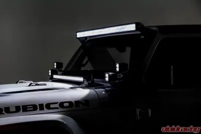 ZROADZ Front Roof LED Bracket to mount (1) 50 or 52 Inch Staight LED Light Bar and (4) 3 Inch LED Pod Lights Jeep JL 2018-2025 - Z374831-BK4