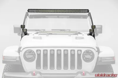 ZROADZ Front Roof LED Bracket to mount (1) 50 or 52 Inch Staight LED Light Bar and (4) 3 Inch LED Pod Lights Jeep JL 2018-2025 - Z374831-BK4