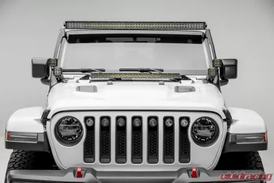 ZROADZ Front Roof LED Bracket to mount (1) 50 or 52 Inch Staight LED Light Bar and (4) 3 Inch LED Pod Lights Jeep JL 2018-2025 - Z374831-BK4
