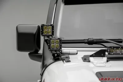 ZROADZ Front Roof LED Bracket to mount (1) 50 or 52 Inch Staight LED Light Bar and (4) 3 Inch LED Pod Lights Jeep JL 2018-2025 - Z374831-BK4