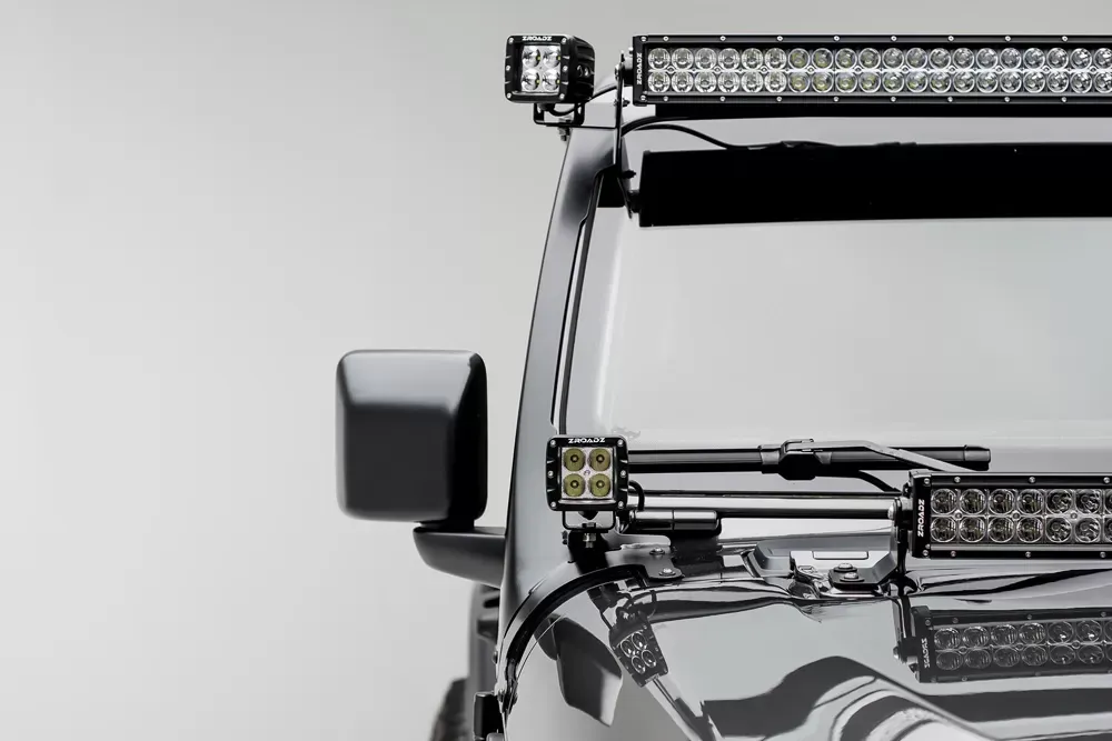 ZROADZ Front Roof LED Kit Incl. (1) 50 Inch LED Straight Double Row Light Bar and (2) 3 Inch LED Pod Lights Jeep JL 2018-2025 - Z374831-KIT2