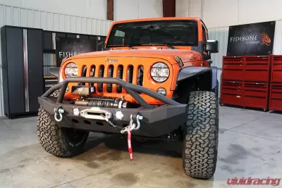 Fishbone Offroad Black Texured Powercoated Front Winch Bumper W/LEDs Full Width Jeep Wranger JK 2007-2018 - FB22003