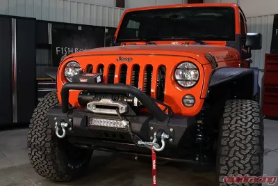 Fishbone Offroad Black Texured Powercoated Front Stubby Winch Bumper W/Tube Guard Jeep Wranger JK 2007-2018 - FB22004