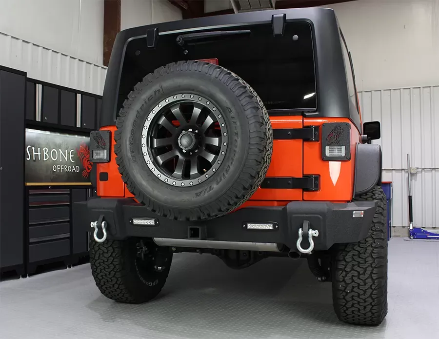 Fishbone Offroad Steel Black Textured Powdercoat Rear Bumper W/LED's Jeep Wrangler JK Rubicon & Unlimited 2007-2018 - FB22032