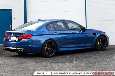 Soul Performance Resonated Muffler Bypass Exhaust 3.5 Inch Slash Cut Single Wall Brushed Tips BMW M5 F10 2012-2017 - BMW.F10.MB.SLTBR