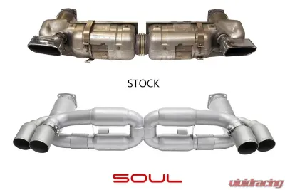 Soul Performance Sport X-Pipe Exhaust System with Sport Catalytic Converters GT2 Style Single Wall Satin Tips Porsche 997.1 Turbo 2006-2009 - POR.997T.XES.SLT