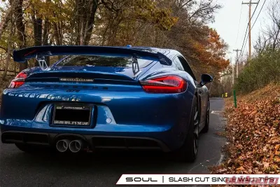 Soul Performance Performance Exhaust System Slash Cut Single Wall Satin Tips  Porsche 981 GT4 | Spyder 2015-2016 - POR.GT4.ESX.SLT