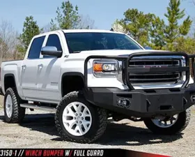 Fab Fours 15-18 GMC HD 2500-3500 SENSOR Front Winch Bumper w/Full Grill Guard Bare
