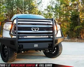 Fab Fours 14-18 Tundra Black Steel Elite Full Grill Guard Front Bumper w/Tow Hooks Bare