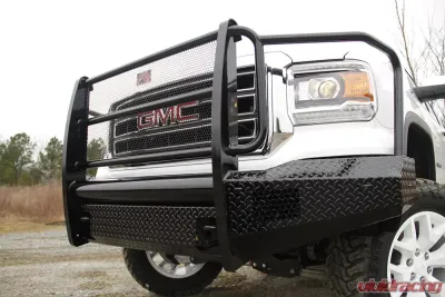 Fab Fours 07-13 GMC 1500 Black Steel Full Grill Guard Front Bumper w/Tow Hooks - GM07-K2160-1