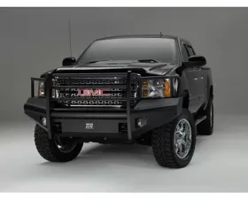 Fab Fours 07-13 GMC 1500 Black Steel Full Grill Guard Front Bumper Bare w/Tow Hooks
