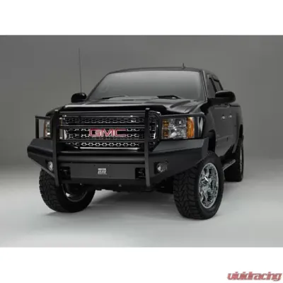 Fab Fours 07-13 GMC 1500 Black Steel Full Grill Guard Front Bumper Bare w/Tow Hooks - GM07-K2160-1