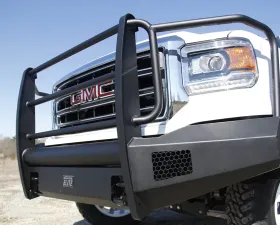 Fab Fours 14-15 GMC 1500 Black Steel Elite Full Grill Guard Front Bumper w/Tow Hooks