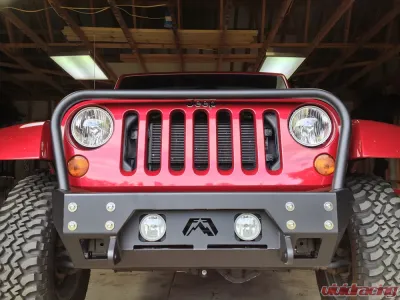 Fab Fours 07-18 Jeep Wrangler JK FMJ Stubby Front Winch Bumper w/Grill Guard - JK07-B1856-1