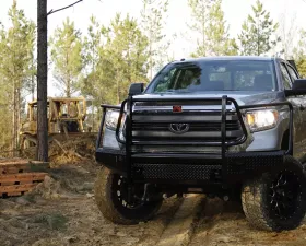 Fab Fours 07-13 Toyota Tundra Black Steel Full Grill Guard Front Bumper w/Tow Hooks