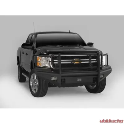 Fab Fours 07-13 Toyota Tundra Black Steel Full Grill Guard Front BumperBare w/Tow Hooks - TT07-K1860-1