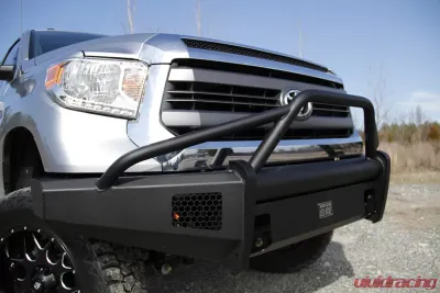 Fab Fours 07-13 Toyota Tundra Black Steel Elite Pre-Runner Front Bumper Guard Front Bumper w/Tow Hooks - TT07-R1862-1