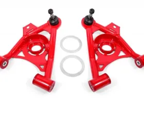 BMR Suspension Spring Pocket Non-adjustable A-arms Lower Polyurethane Bushings Tall Ball Joint Red Ford Mustang 1979-1993