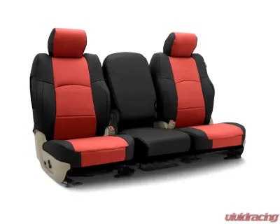 Coverking Custom Seat Covers 1 Row Premium Leatherette Red | Black Sides Front Ford Mustang 2015-2022 - CSCQ17FD9794