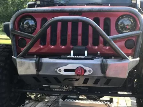 Motobilt Front Bumper w/ Grill Hoop & Stinger Crusher Series Bare Steel Jeep Wrangler JK 2007-2018 - MB1011-L