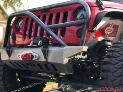 Motobilt Front Bumper w/ Grill Hoop & Stinger Crusher Series Bare Steel Jeep Wrangler JK 2007-2018 - MB1011-L