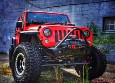 Motobilt Front Bumper w/ Stinger Fog Cutouts Hatchet Series Bare Steel Jeep Wrangler JK 2007-2018 - MB1048F-S