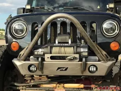 Motobilt Front Bumper w/ Stinger Fog Cutouts Hatchet Series Bare Steel Jeep Wrangler JK 2007-2018 - MB1048F-S