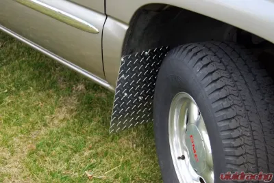 Owens Products 10 x 16 Bright Rectangular Diamond Tread Aluminum Classic Mud flaps Universal Fit - 861016D