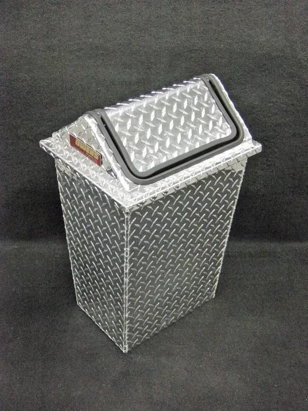 Owens Products RaceMates Diamond Tread Aluminum Large Trash Can Waste Receptacle with Swinging Lid - 39148