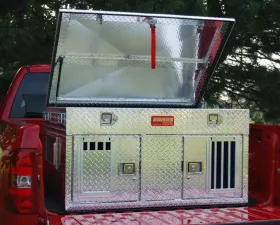 Owens Products 48 W x 45 D x 26 H Diamond Tread Aluminum Dog Box Hunter Series Double Compartment with Top Storage & Standard Vents