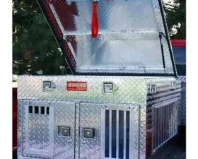 Owens Products 38 W x 45 D x 26 H Diamond Tread Aluminum Dog Box Hunter Series Double Compartment with Top Storage & All Seasons Vents