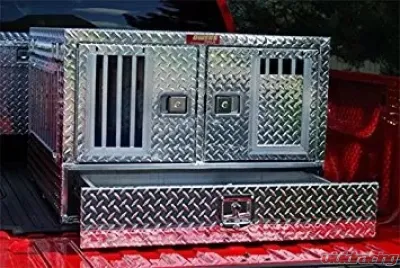 Owens Products 46 W x 45 D x 26 H Diamond Tread Aluminum Dog Box Pro Hunter Series Double Compartment with Bottom Drawer - 55022W