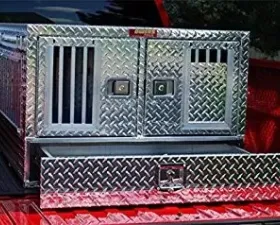 Owens Products 38 W x 40 D x 26 H Diamond Tread Aluminum Dog Box Pro Hunter Series Double Compartment with Bottom Drawer