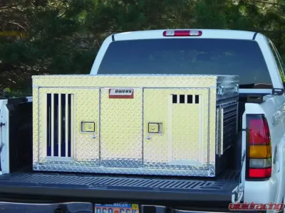 Owens Products 48 W x 45 D x 25 H Tall Diamond Tread Aluminum Dog Box Hunter Series Double Compartment w/ All Seasons Vents - 55038