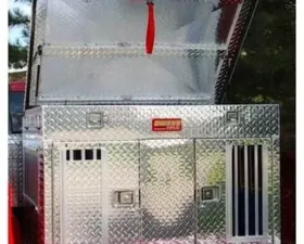 Owens Products 48 W x 45 D x 32 H Tall Diamond Tread Aluminum Dog Box Hunter Series Double Compartment with Top Storage & All Seasons Vents