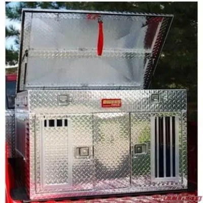 Owens Products 48 W x 45 D x 32 H Tall Diamond Tread Aluminum Dog Box Hunter Series Double Compartment with Top Storage & All Seasons Vents - 55044