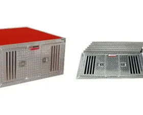 Owens Products 38 W x 48 D x 25 H Diamond Tread Aluminum Parts Dog Box DIY Series Double Compartment w/ Standard Vents
