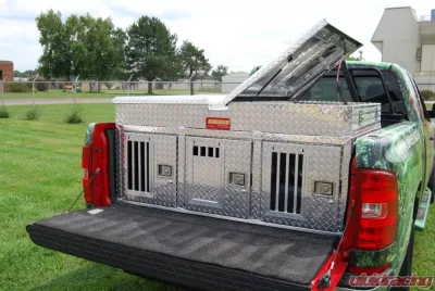 Owens Products 58 W x 40 D x 26 H Diamond Tread Aluminum Dog Box Hunter Series Triple Compartment with Top Storage & All Seasons Rear Vents - 55053
