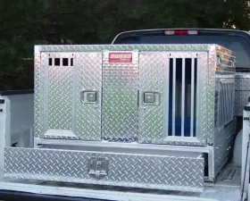 Owens Products Tall 46 W x 45 D x 32 H Diamond Tread Aluminum Dog Box Pro Hunter Series Double Compartment with Bottom Drawer